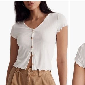 Madewell Ribbed Button-Front V-Neck Tee, Women’s XS,